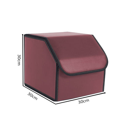 SOGA Leather Car Boot Collapsible Foldable Trunk Cargo Organizer Portable Storage Box Red Small • LUZ-StorageREDSml