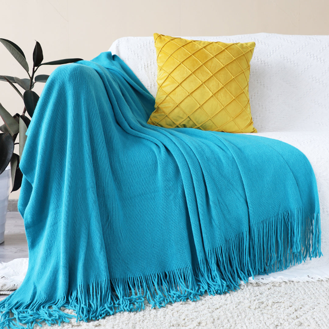 SOGA Blue Acrylic Knitted Throw Blanket Solid Fringed Warm Cozy Woven Cover Couch Bed Sofa Home Decor • LUZ-Blanket910