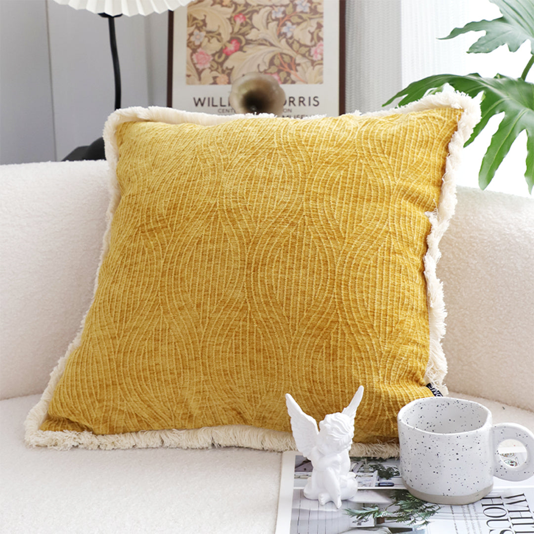 SOGA 2X 50cm Throw Pillow Turmeric Yellow Aesthetic Chenille Texture for Home Decor • LUZ-FrenchCushion313X2