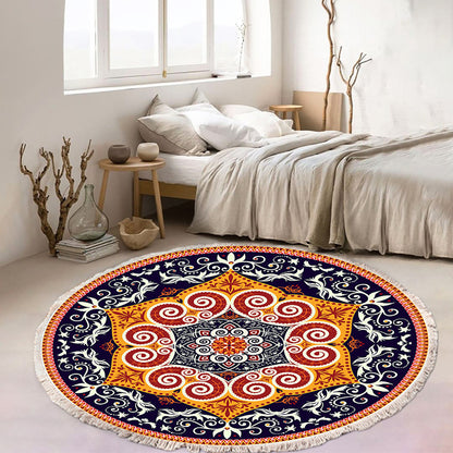 SOGA 2X 90cm Round Mandala Ethnic Style Round Carpet, Anti-slip Doormat, Home Decor • LUZ-CarpetRAG7X2