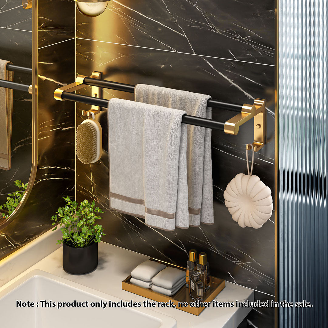 SOGA 61cm Wall-Mounted Double Pole Towel Holder Bathroom Organiser Rail Hanger with Hooks • LUZ-TAN1010