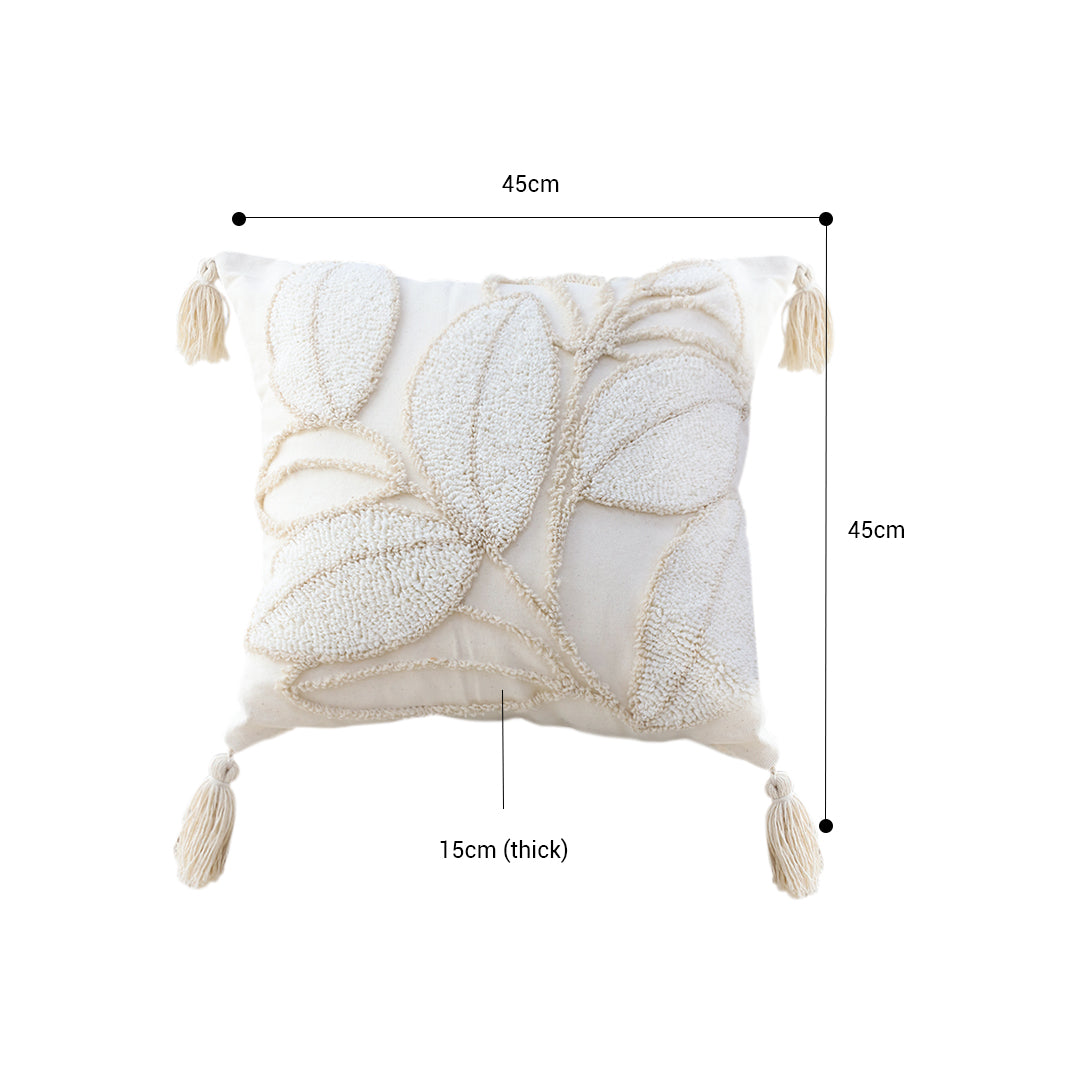 SOGA 2X 45cm Wabi-sabi Cream Flower Cover & Beige Velvet Leaf Ring Square Throw Pillow • LUZ-FrenchCushion232X2