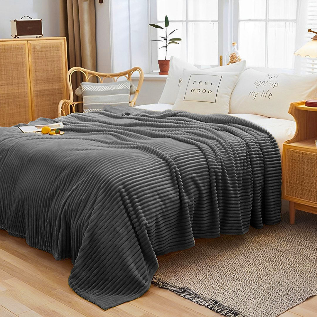 SOGA GreyThrow Blanket Warm Cozy Striped Pattern Thin Flannel Coverlet Fleece Bed Sofa Comforter • LUZ-Blanket319