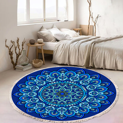 SOGA 2X 90cm Blue Mandala Round Carpet for Living Room Bedroom Anti-slip Doormat, Home Decor • LUZ-CarpetRAG1X2