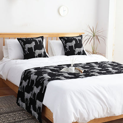 SOGA 1.5m Bed Light Luxury Black Zebra Vintage Bed Scarf Runner Bedding Tail Pad Flag For Home Hotel Set of 3 • LUZ-BedFlagS78