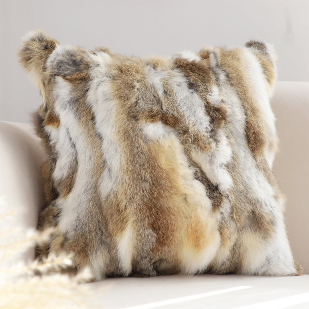 SOGA 2X 45cm Throw Pillow Coffee Rabbit Fur Square Warm Cozy Decorative Cushion Home Decor • LUZ-FrenchCushion310X2