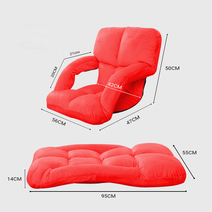 SOGA Foldable Lounge Cushion Adjustable Floor Lazy Recliner Chair with Armrest Red • LUZ-LoungeKidRed