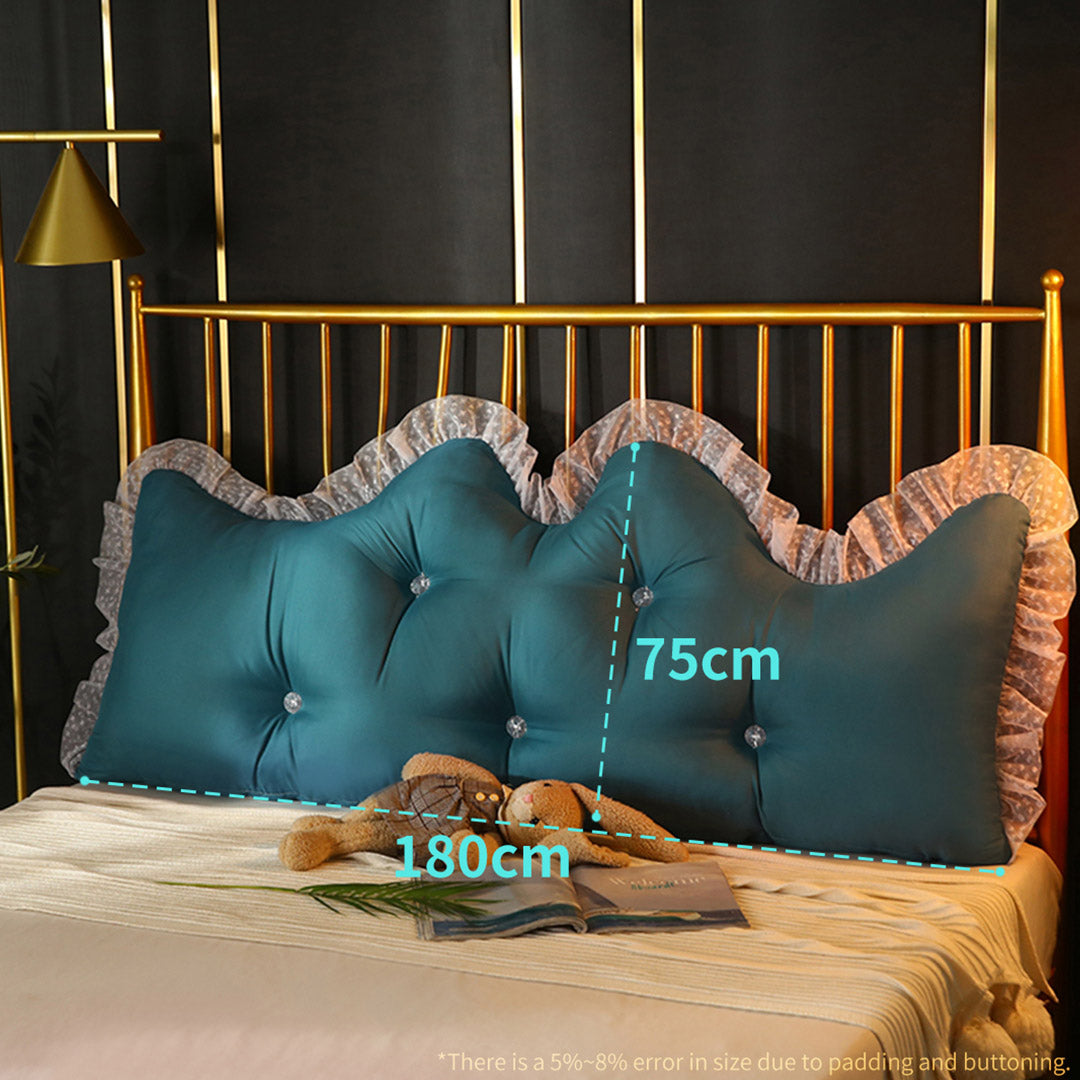 SOGA 4X 180cm Blue-Green Princess Bed Pillow Headboard Backrest Bedside Tatami Sofa Cushion with Ruffle Lace Home Decor • LUZ-PillowSlk180BlueX4