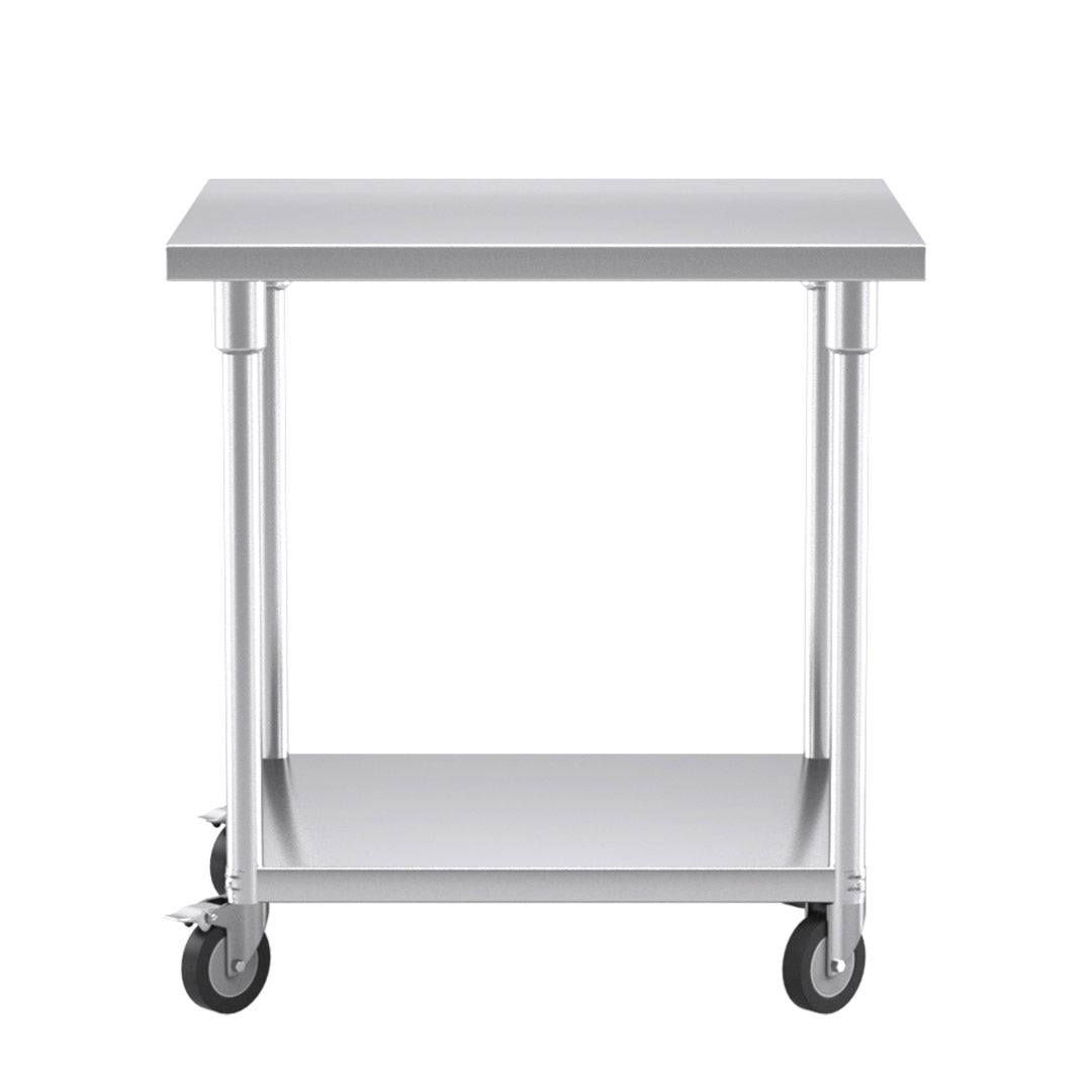 SOGA 80cm Commercial Catering Kitchen Stainless Steel Prep Work Bench Table with Wheels • LUZ-WorkBenchSS800780CM