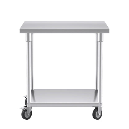 SOGA 80cm Commercial Catering Kitchen Stainless Steel Prep Work Bench Table with Wheels • LUZ-WorkBenchSS800780CM