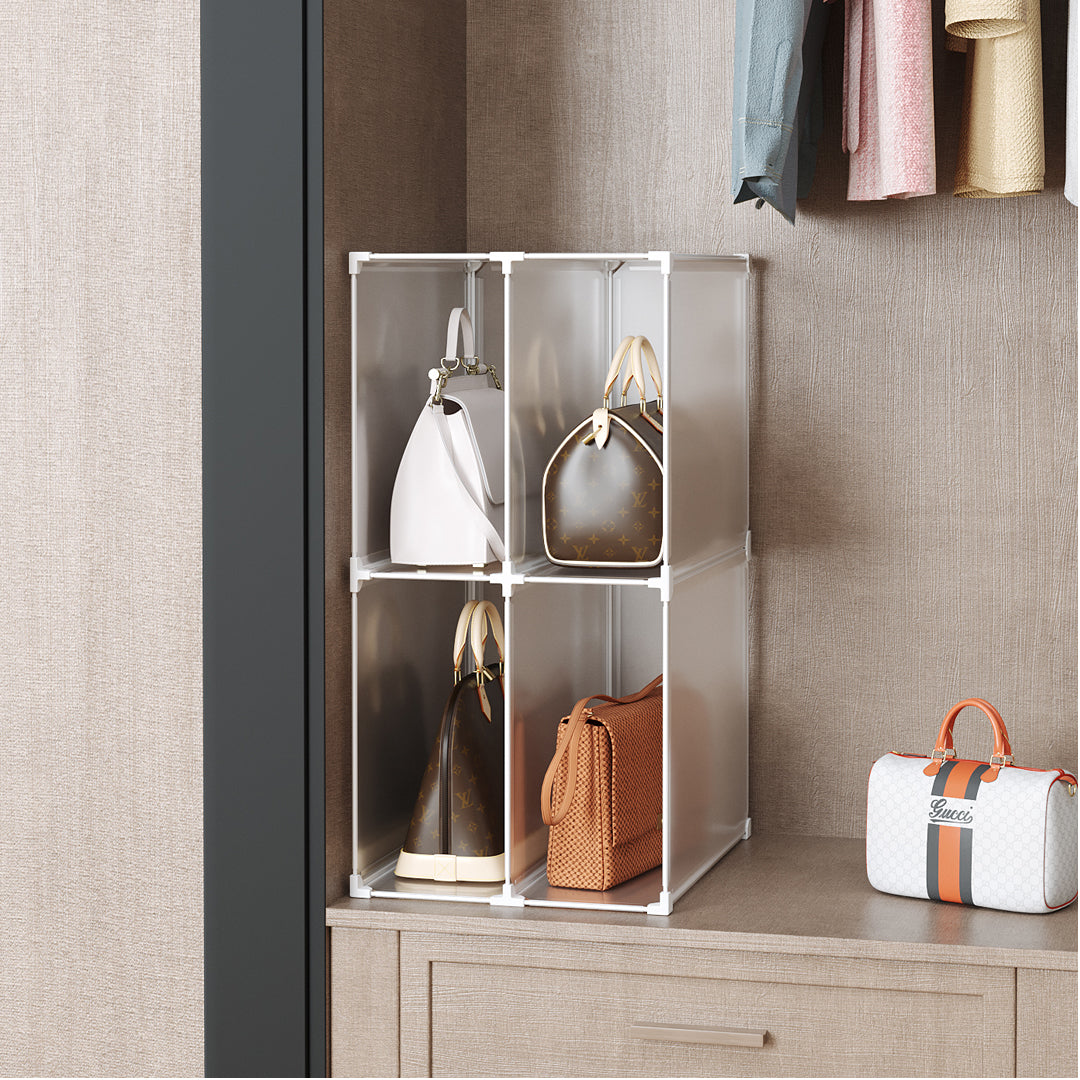 SOGA 2X 2 Tier Multifunctional PP Plastic Bag Box Portable Cubby DIY Storage Shelves Stackable Handbag Purse Organiser • LUZ-BagBox004X2