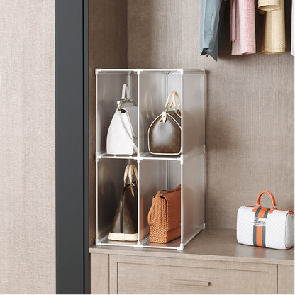 SOGA 2X 2 Tier Multifunctional PP Plastic Bag Box Portable Cubby DIY Storage Shelves Stackable Handbag Purse Organiser • LUZ-BagBox004X2