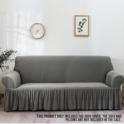 SOGA 3-Seater Grey Sofa Cover with Ruffled Skirt Couch Protector High Stretch Lounge Slipcover Home Decor • LUZ-SofaCov7
