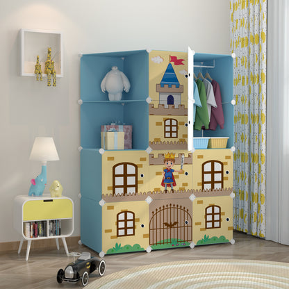 SOGA 10 Cubes Blue Castle Print Portable Wardrobe Divide-Grid Modular Storage Organiser Foldable Closet • LUZ-Wrobe3528