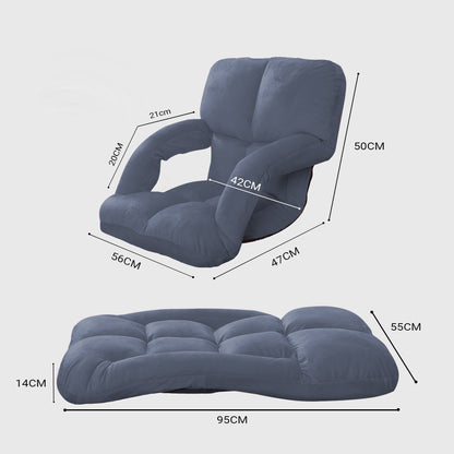 SOGA Foldable Lounge Cushion Adjustable Floor Lazy Recliner Chair with Armrest Grey • LUZ-LoungeKidGrey