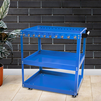 SOGA 2X 3 Tier Tool Storage Cart Portable Service Utility Heavy Duty Mobile Trolley with Hooks Blue • LUZ-ToolCart608X2