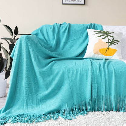 SOGA Teal Acrylic Knitted Throw Blanket Solid Fringed Warm Cozy Woven Cover Couch Bed Sofa Home Decor LUZ-Blanket908