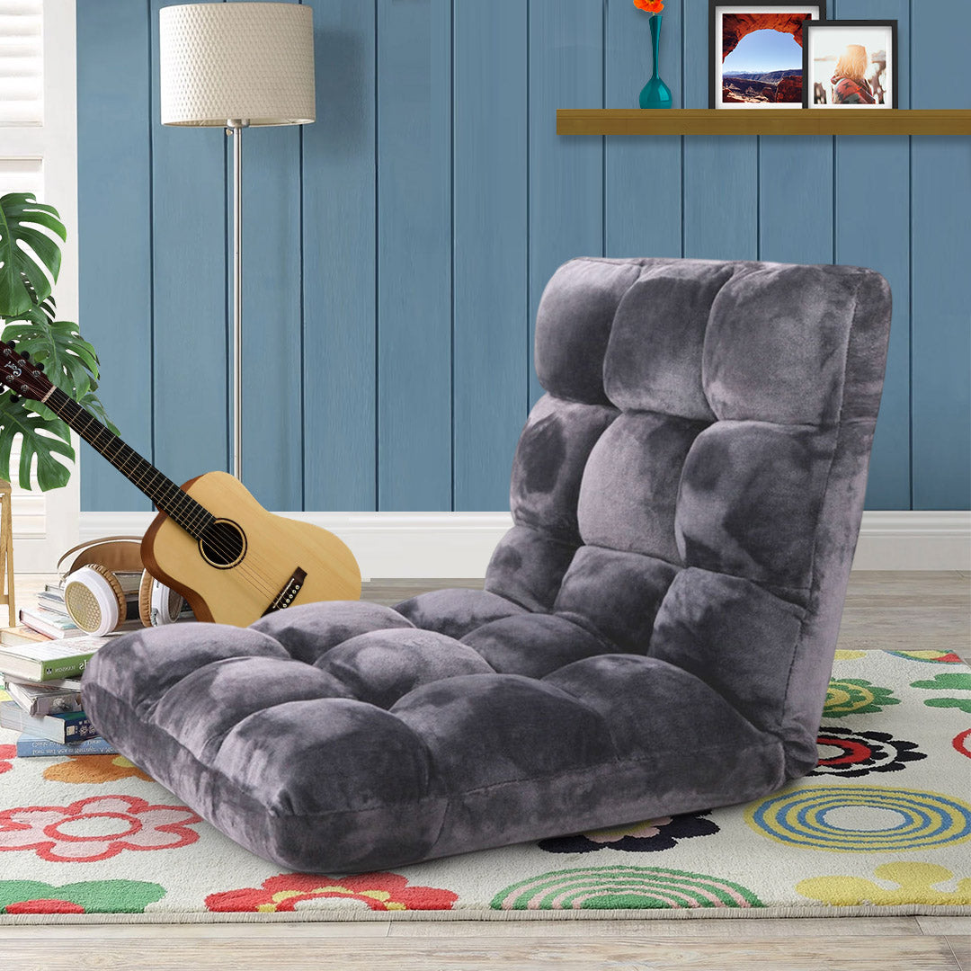 SOGA Floor Recliner Folding Lounge Sofa Futon Couch Folding Chair Cushion Grey • LUZ-LoungeChairGrey