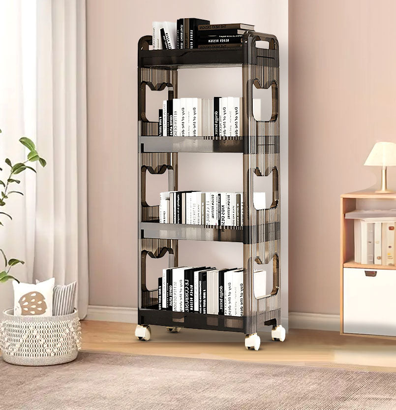 SOGA 38x24cm Black 4 Tier Bookshelf & Cosmetic Storage Organizer Trolley Rack • LUZ-BookSheDark6
