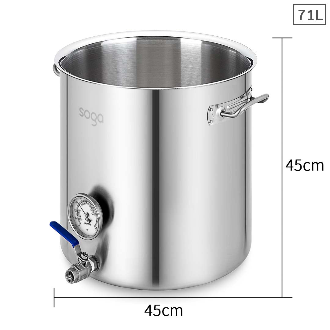 SOGA Stainless Steel 71L No Lid Brewery Pot With Beer Valve 45*45cm • LUZ-BreweryPotSS2789-JPOT