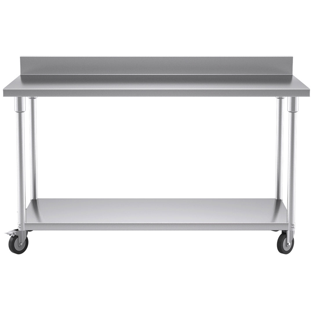 SOGA 150cm Commercial Catering Kitchen Stainless Steel Prep Work Bench Table with Backsplash and Caster Wheels • LUZ-WorkBenchSS8004150CM