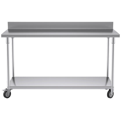 SOGA 150cm Commercial Catering Kitchen Stainless Steel Prep Work Bench Table with Backsplash and Caster Wheels • LUZ-WorkBenchSS8004150CM