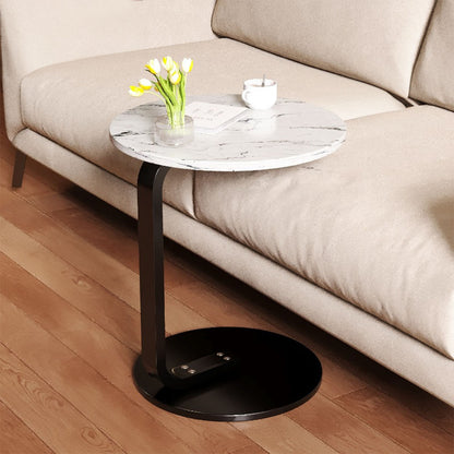 SOGA 50cm White Marble Mini Side Table Movable Lightweight w/ Black Frame • LUZ-SideTab34