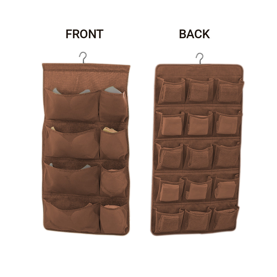 SOGA 2X Coffee Double Sided Hanging Storage Bag Underwear Bra Socks Mesh Pocket Hanger Home Organiser • LUZ-SBox26COFX2