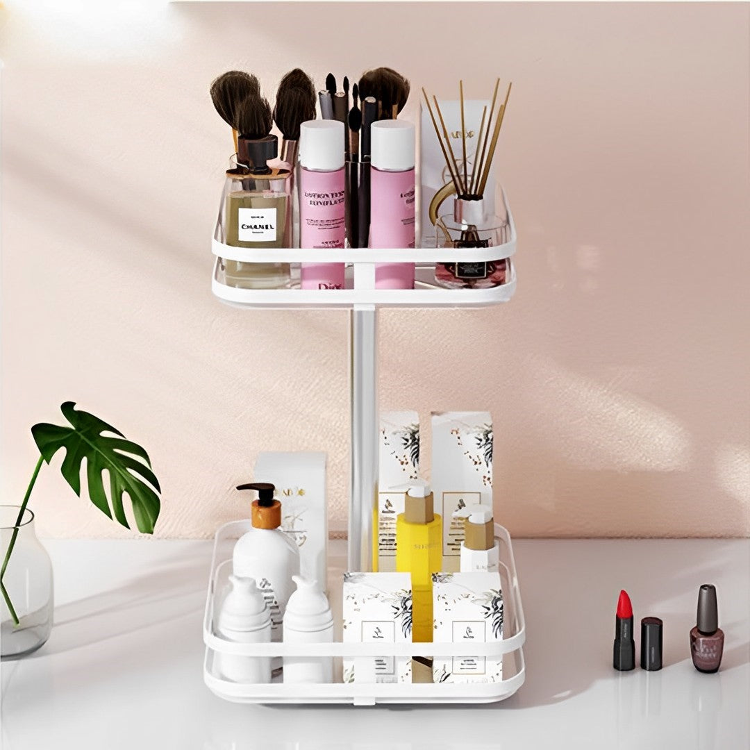 SOGA 2X 2 Tier Steel White Square Rotating Multi-Function Kitchen Portable Storage Spice Seasoning Kitchen Countertop Organiser Shelf • LUZ-KitchenXY053WHTX2