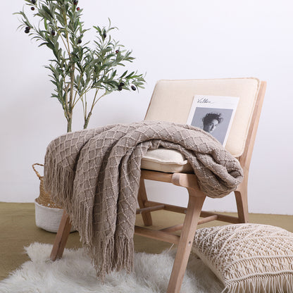 SOGA Coffee Diamond Pattern Knitted Throw Blanket Warm Cozy Woven Cover Couch Bed Sofa Home Decor with Tassels • LUZ-Blanket921