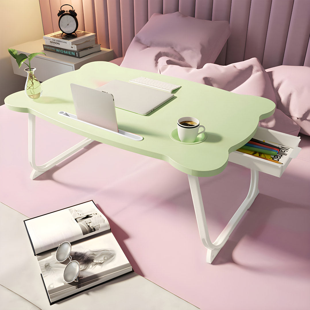 SOGA Green Portable Bed Table Adjustable Folding Mini Desk With Mini Drawer and Cup-Holder Home Decor • LUZ-BedTableM668