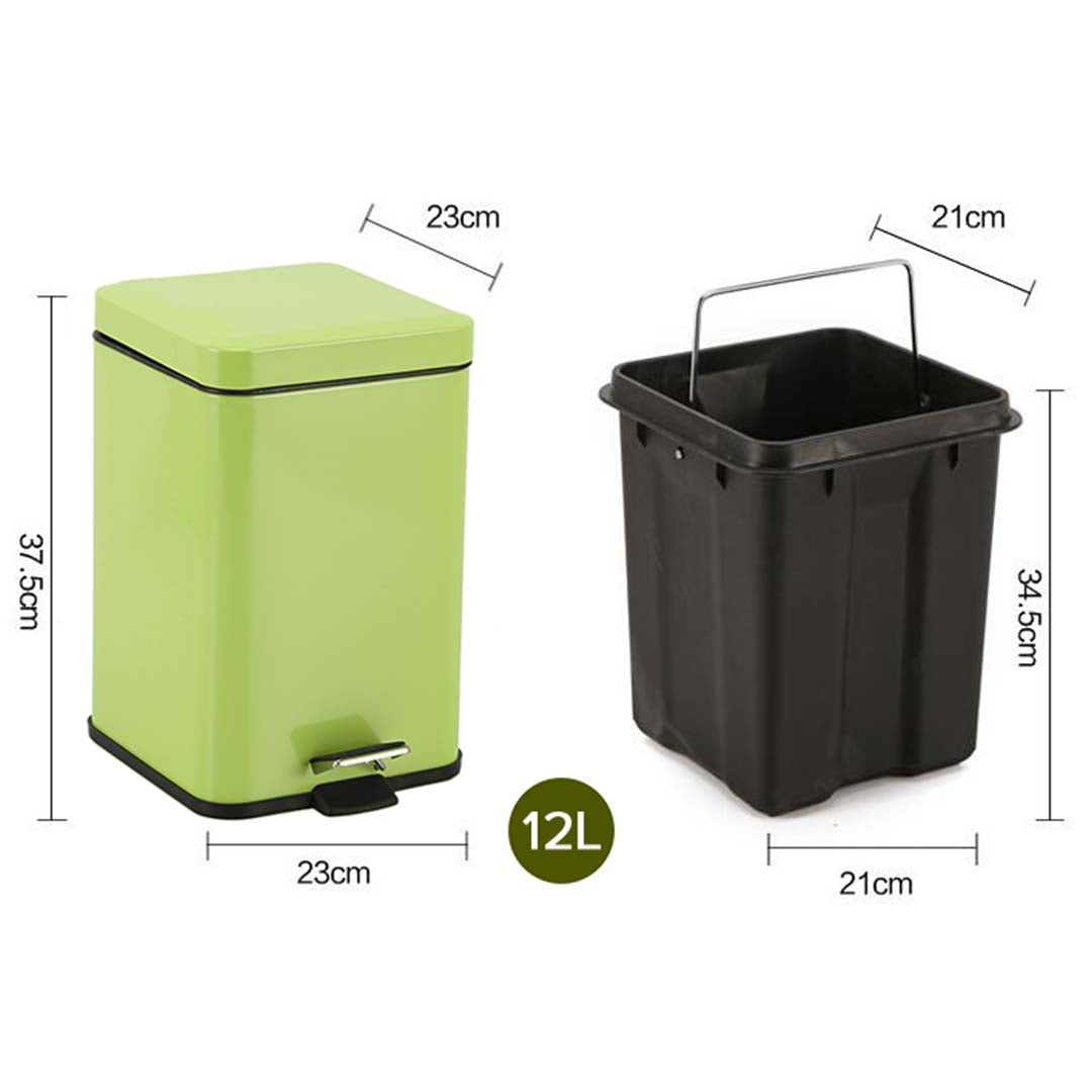 SOGA Foot Pedal Stainless Steel Rubbish Recycling Garbage Waste Trash Bin Square 12L Green • LUZ-RubbishBinSquare12LGreen