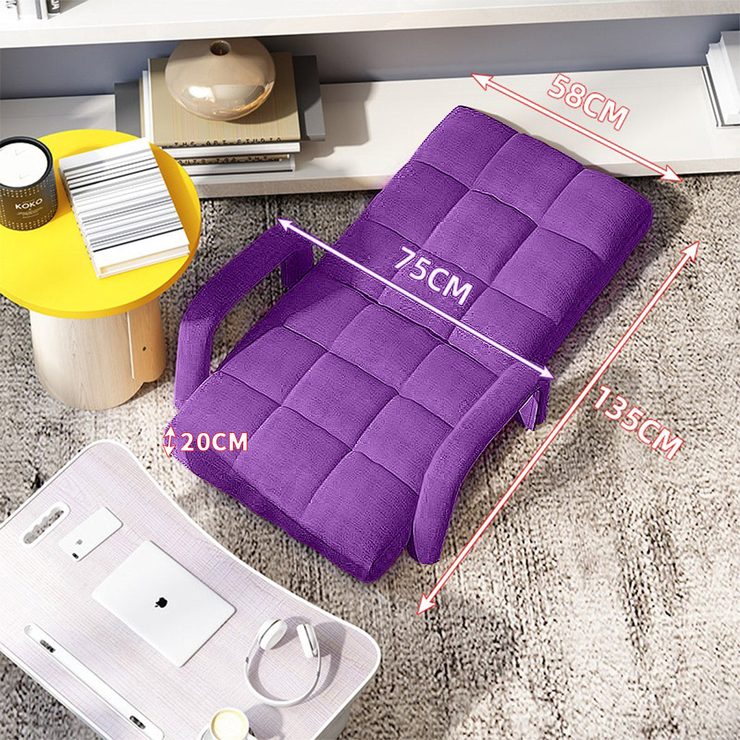 SOGA 4X Foldable Lounge Cushion Adjustable Floor Lazy Recliner Chair with Armrest Purple • LUZ-LoungeArmPurpleX4