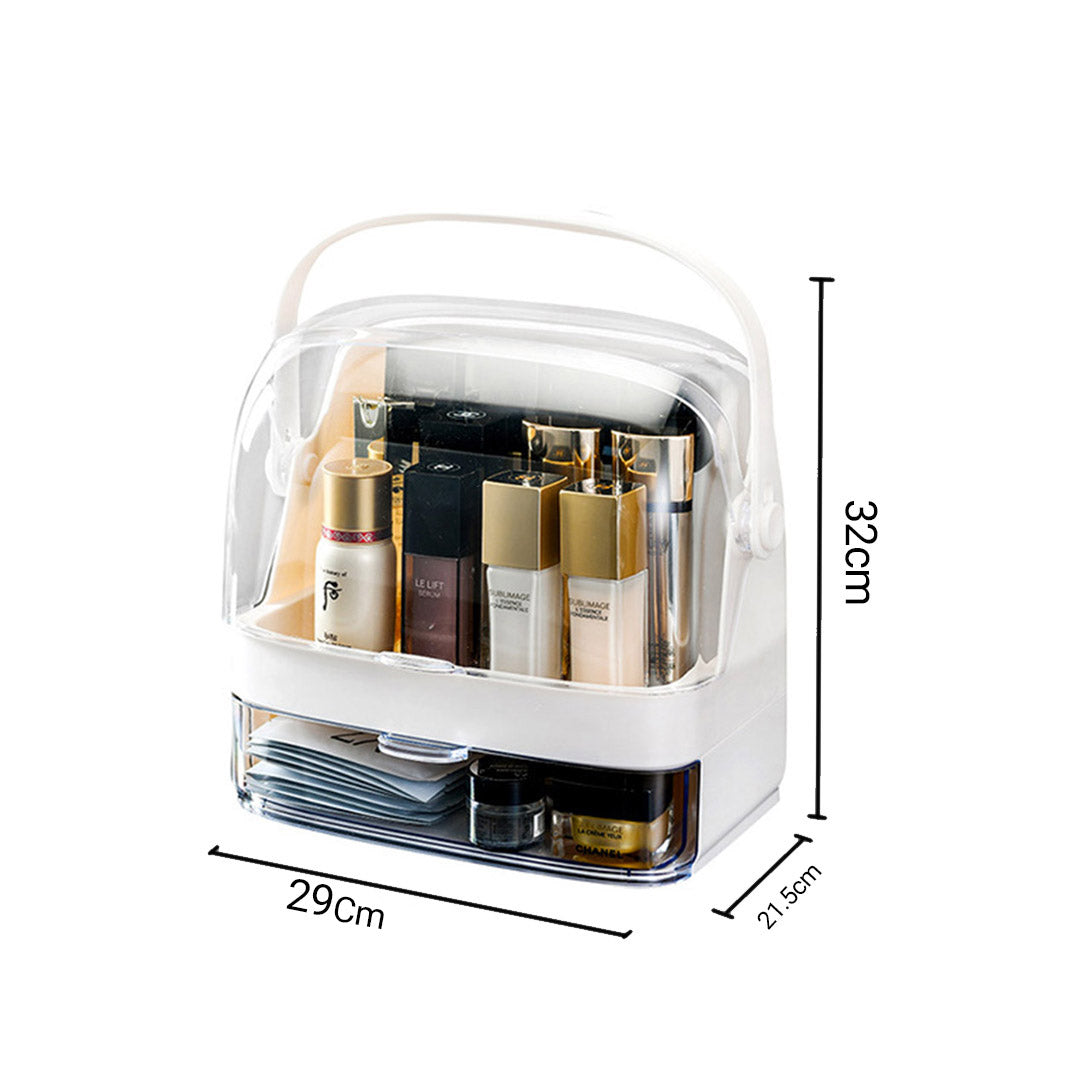 SOGA 2 Tier White Countertop Makeup Cosmetic Storage Organiser Skincare Holder Jewelry Storage Box with Handle LUZ-BathC101