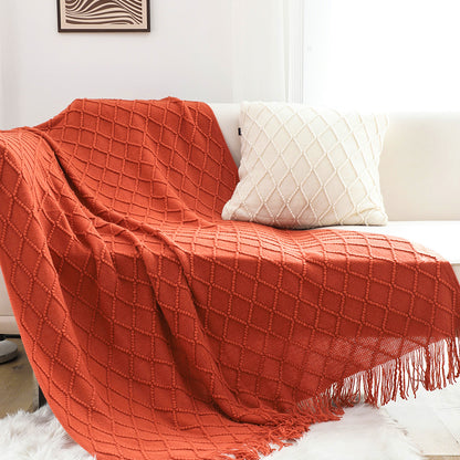 SOGA 2X Red Diamond Pattern Knitted Throw Blanket Warm Cozy Woven Cover Couch Bed Sofa Home Decor with Tassels • LUZ-Blanket905X2