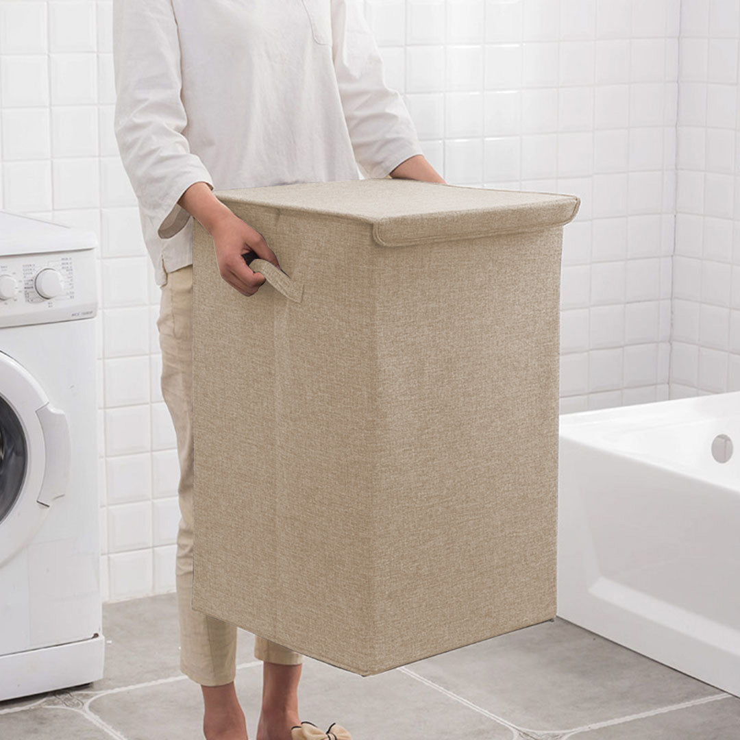 SOGA Beige Large Collapsible Laundry Hamper Storage Box Foldable Canvas Basket Home Organiser Decor • LUZ-SBox104