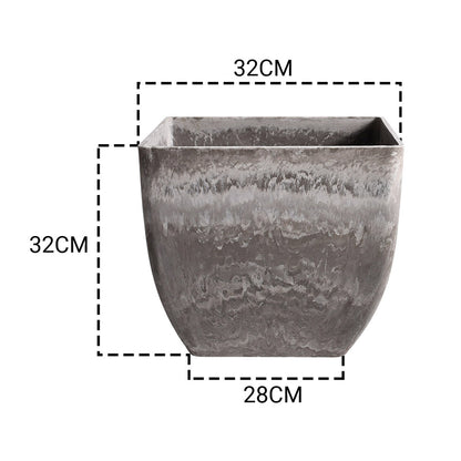 SOGA 2X 32cm Rock Grey Square Resin Plant Flower Pot in Cement Pattern Planter Cachepot for Indoor Home Office • LUZ-FPotF3252X2