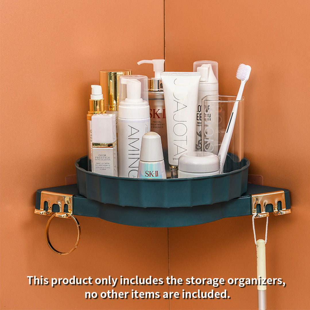 SOGA 2X Green 360 Degree Wall-Mounted Rotating Bathroom Organiser Corner Vanity Rack Toilet Adhesive Storage Shelf • LUZ-BathA005X2