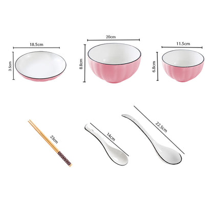 SOGA Pink Japanese Style Ceramic Dinnerware Crockery Soup Bowl Plate Server Kitchen Home Decor Set of 5 • LUZ-BowlG113