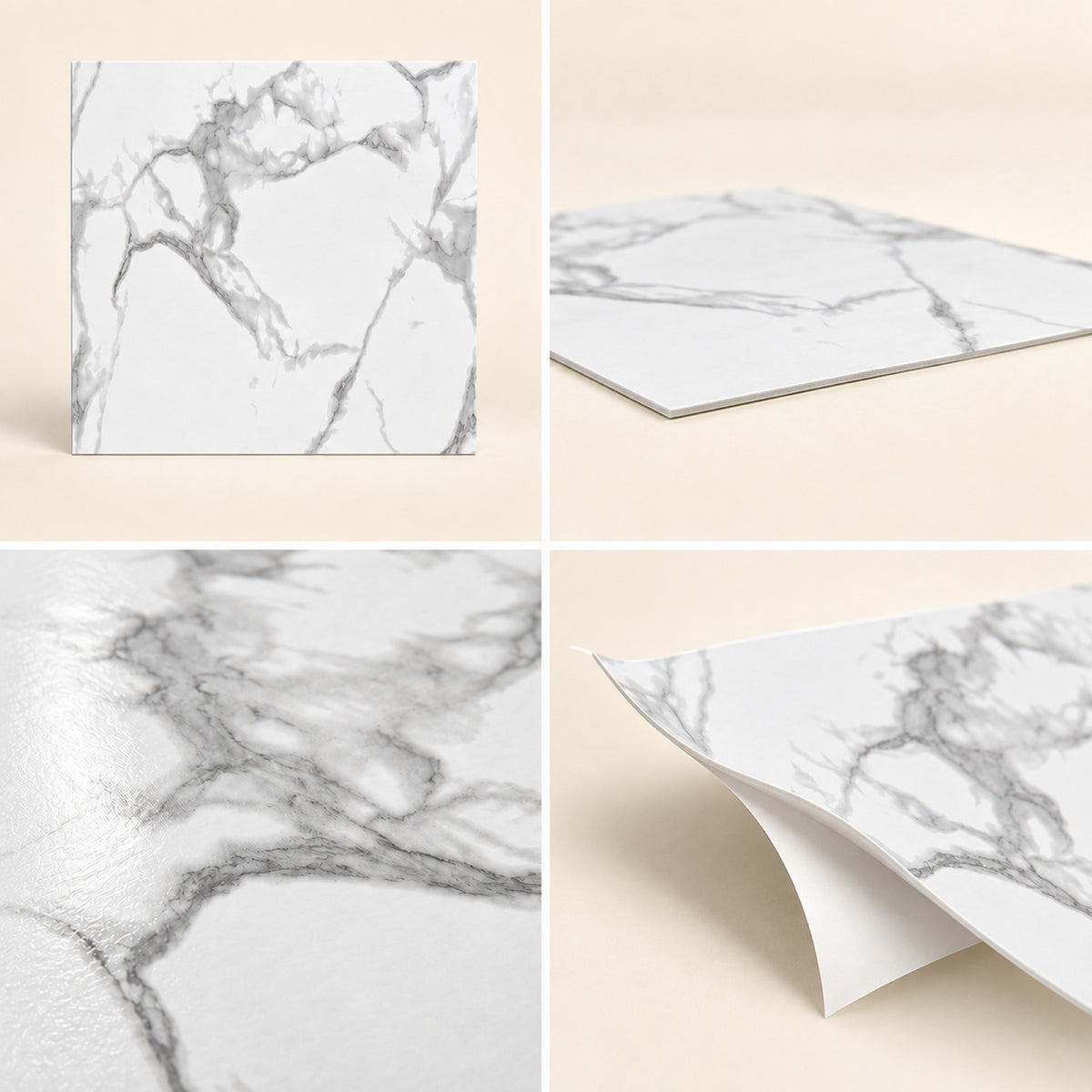 SOGA Peel & Stick Floor and Wall Tiles 30 x 30cm 10 Pack White Grey Faux Marble • LUZ-TileCZA054Sml