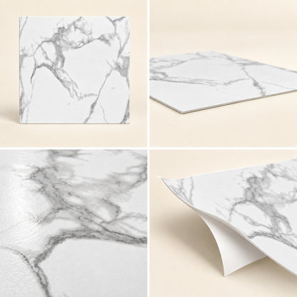 SOGA Peel & Stick Floor and Wall Tiles 30 x 30cm 10 Pack White Grey Faux Marble • LUZ-TileCZA054Sml