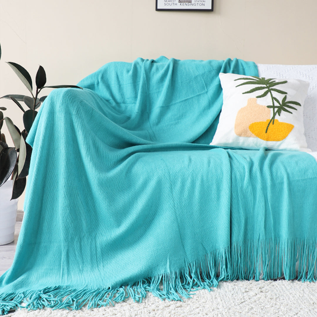 SOGA 2X Teal Acrylic Knitted Throw Blanket Solid Fringed Warm Cozy Woven Cover Couch Bed Sofa Home Decor • LUZ-Blanket908X2