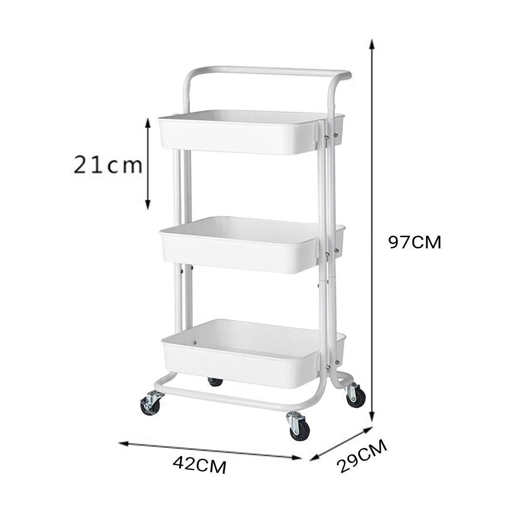 SOGA 3 Tier Steel White Movable Kitchen Cart Multi-Functional Shelves Portable Storage Organizer with Wheels • LUZ-KitchenXY005