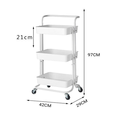 SOGA 3 Tier Steel White Movable Kitchen Cart Multi-Functional Shelves Portable Storage Organizer with Wheels • LUZ-KitchenXY005