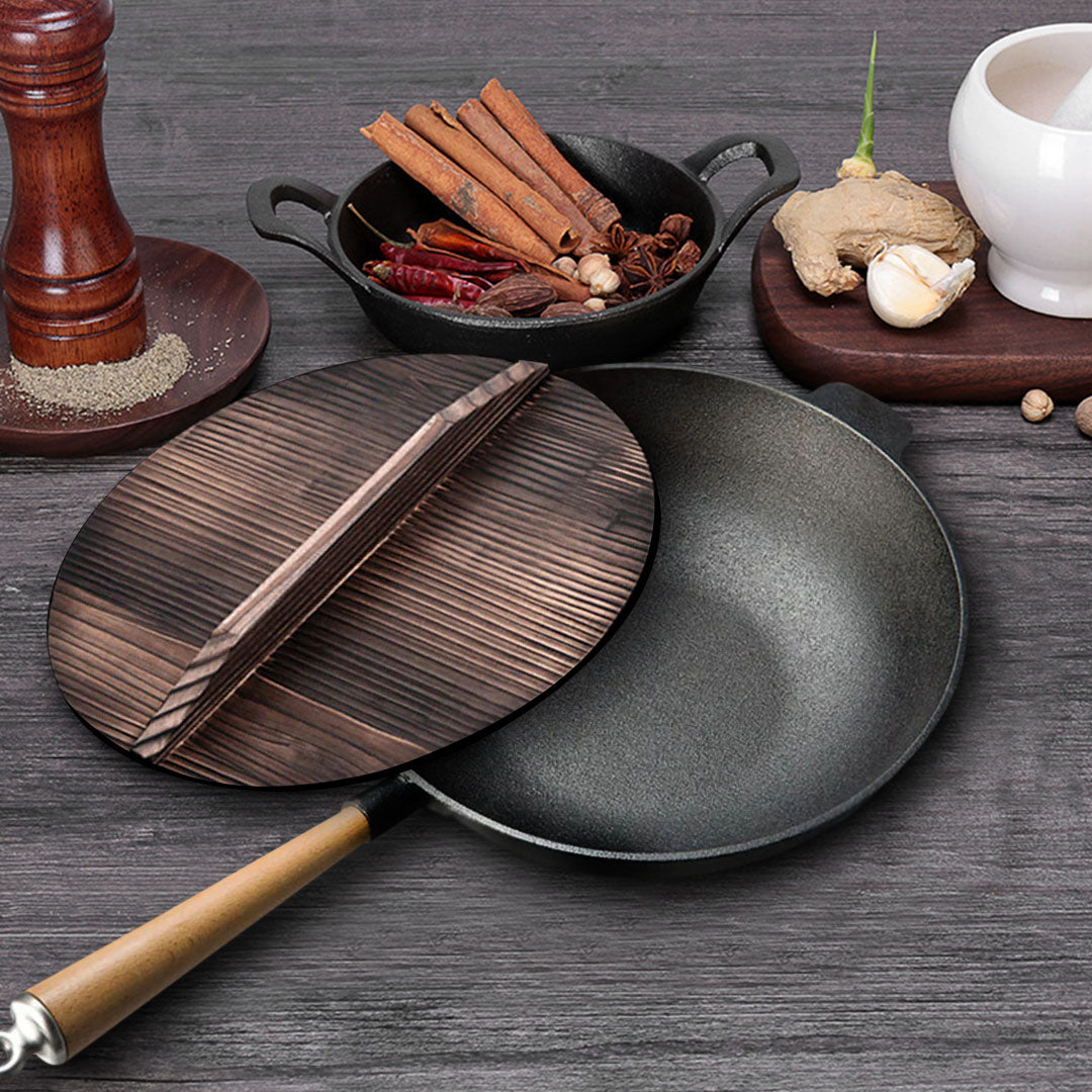SOGA 31cm Commercial Cast Iron Wok FryPan Fry Pan • LUZ-ZPai012