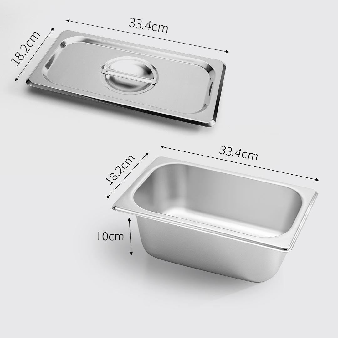 SOGA Gastronorm GN Pan Full Size 1/3 GN Pan 10cm Deep Stainless Steel Tray With Lid • LUZ-GP5416wLidX1