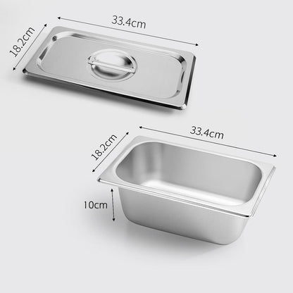 SOGA Gastronorm GN Pan Full Size 1/3 GN Pan 10cm Deep Stainless Steel Tray With Lid • LUZ-GP5416wLidX1