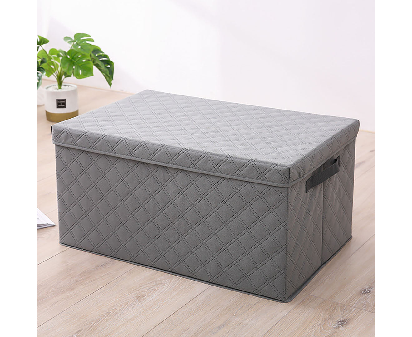 SOGA Medium Grey Non-Woven Diamond Quilt Grid Fabric Storage/Organizer • LUZ-SBox042