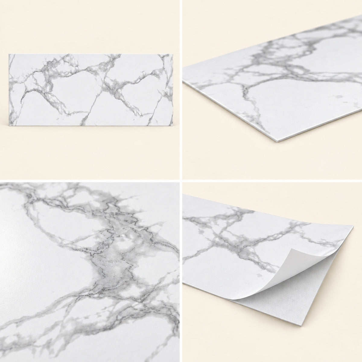 SOGA Peel & Stick Floor and Wall Tiles 30 x 60cm 10 Pack White Grey Faux Marble • LUZ-TileCZA054Med