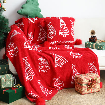 SOGA 2X 130x180cm Throw Blanket Red Christmas Tree Half Fleece for Holiday Season Cozy • LUZ-Blanket935X2